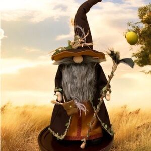 Enchanted Woodland Wizard Gnome with Staff and Satchel - Brown/British Tan NWT